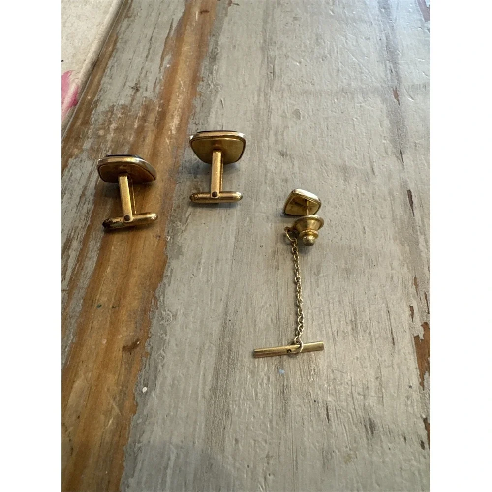 VINTAGE CORRECT QUALITY CUFF‎ LINKS & TIE PIN 1/20 14KT GOLD FILLED
